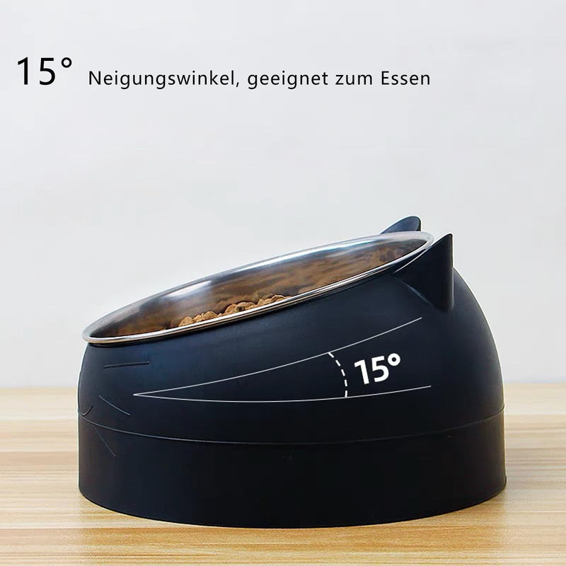 Stainless Steel 3-Piece 15° Inclined Cat & Dog Feeding Bowl Set, 400ml Capacity Each, Modern Design for Cats, Kittens & Small Dogs