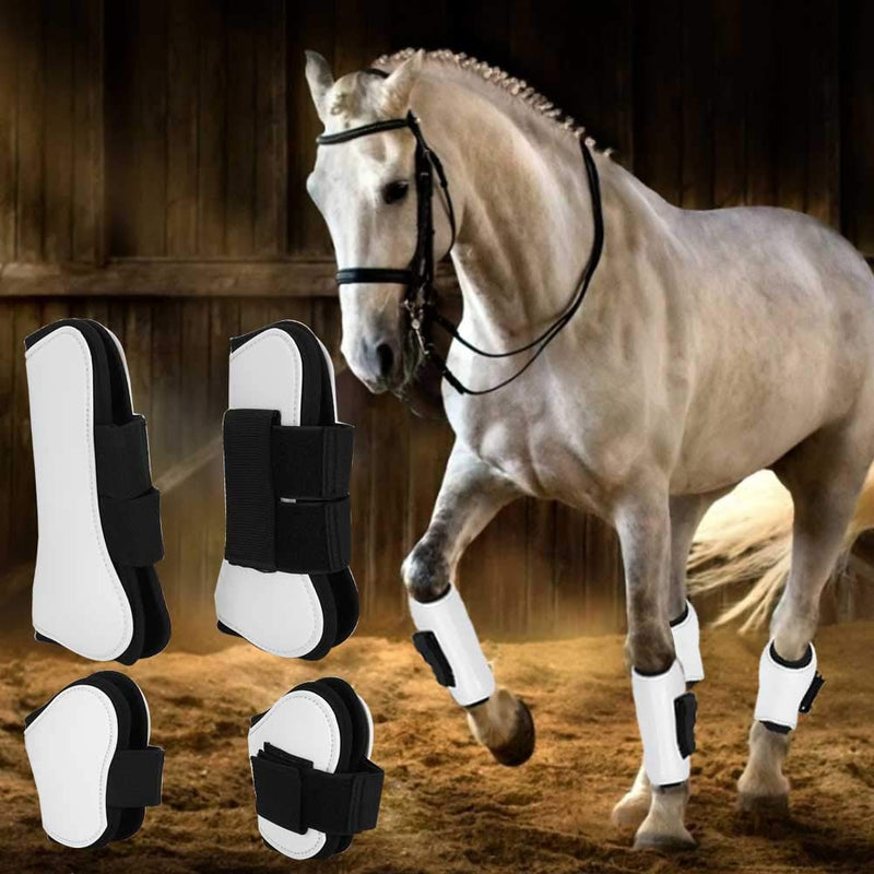 Jeanoko 4PCS White PU Shell Horse Front Back Leg Guard Boot Adjustable Wrap Protector Riding Equipment During Jumping Obstacles Horse Fly Boots Set of 4 Fly Boots for Horses Set of 4 Horse Boots - PawsPlanet Australia