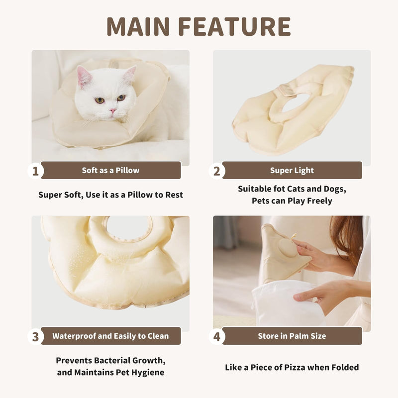 MayMaw Inflatable Cat Collar E Cone for Kittens & Small Dogs, Soft & Foldable Cat Recovery Collar Cone for Cats to Stop Licking Wound Yellow-M (Neck:8.8")