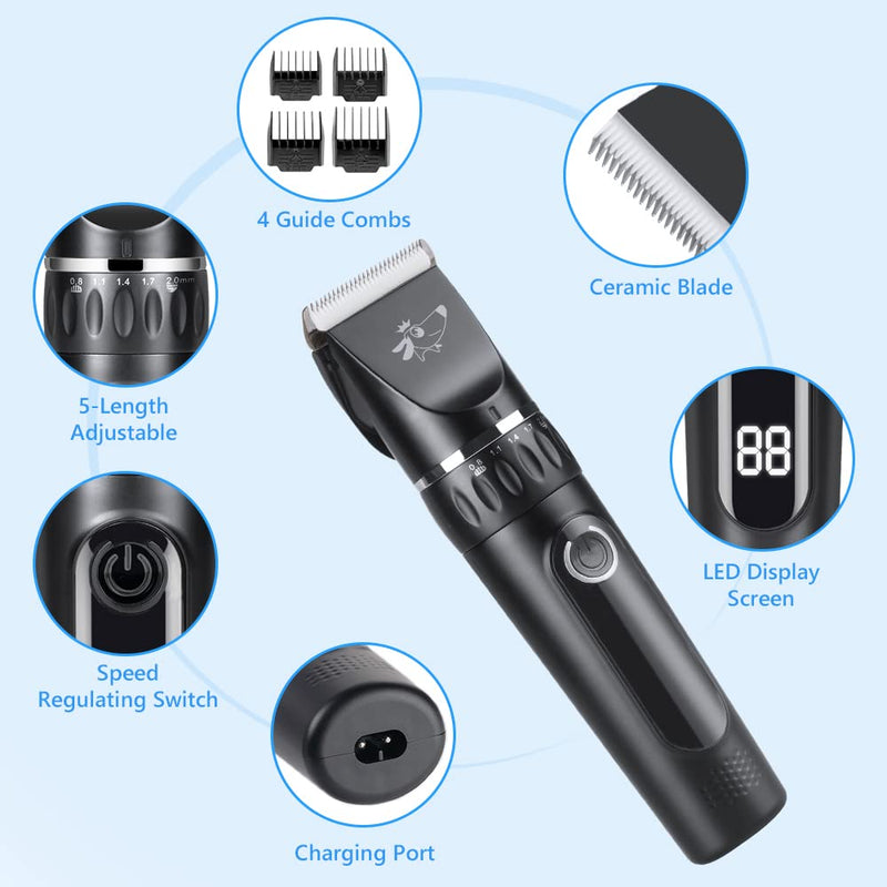 Dog Clippers, Professional Dog Grooming Clippers Kit, Low Noise Rechargeable Cordless Dogs Grooming Clipper, Electric Pet Clipper Hair Trimmer for Dogs, Cats and Other Animals, Black