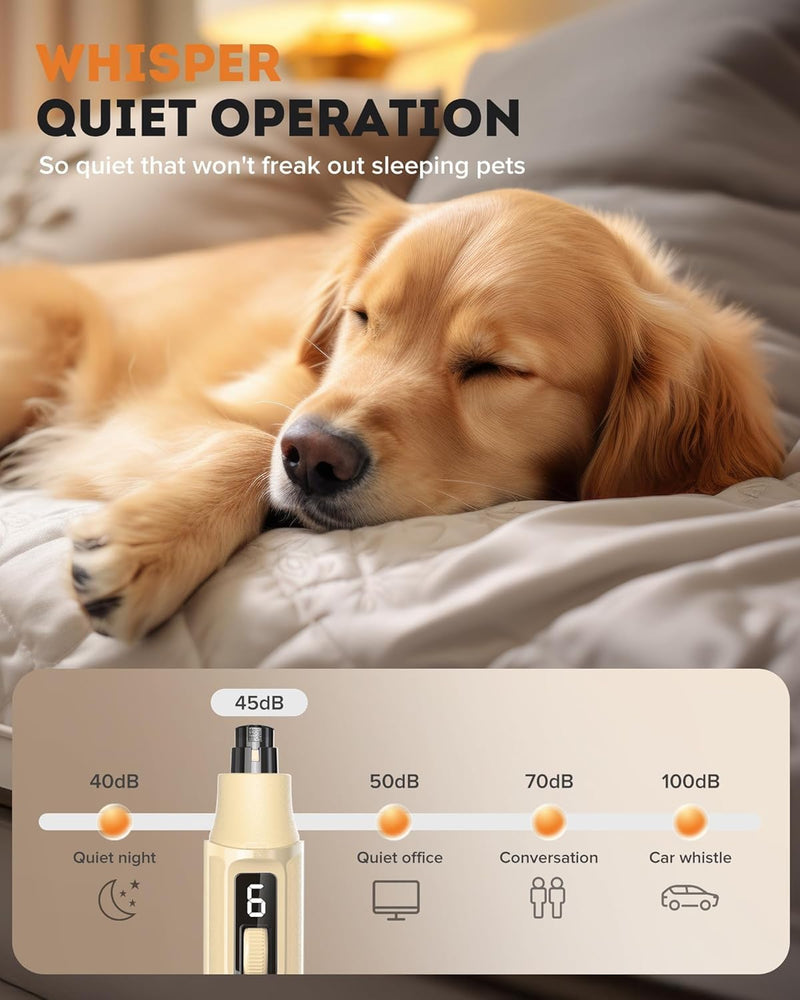 7-Speed Dog Nail Grinder with LED Light – Ultra Quiet Electric Pet Nail Trimmer for Large Dogs & Cats – Professional Grooming Tool with Dust Collector, One-Hand Speed Control & Instant Stop Safety Milk White