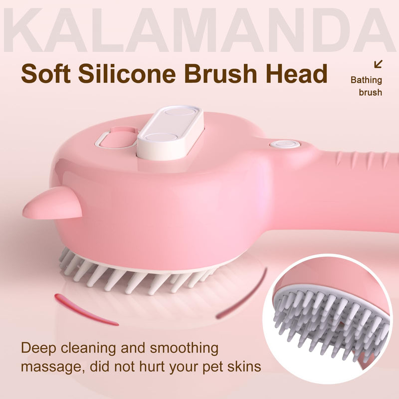 KALAMANDA Cat Steam Brush for Shedding, 4 in 1 Steamy Cat Brush with Handle, Rubber Pet Misting Brush with Release Button, Mist Dog Comb with Cleanser for Indoor Kittens Small Animals(Pink) - PawsPlanet Australia