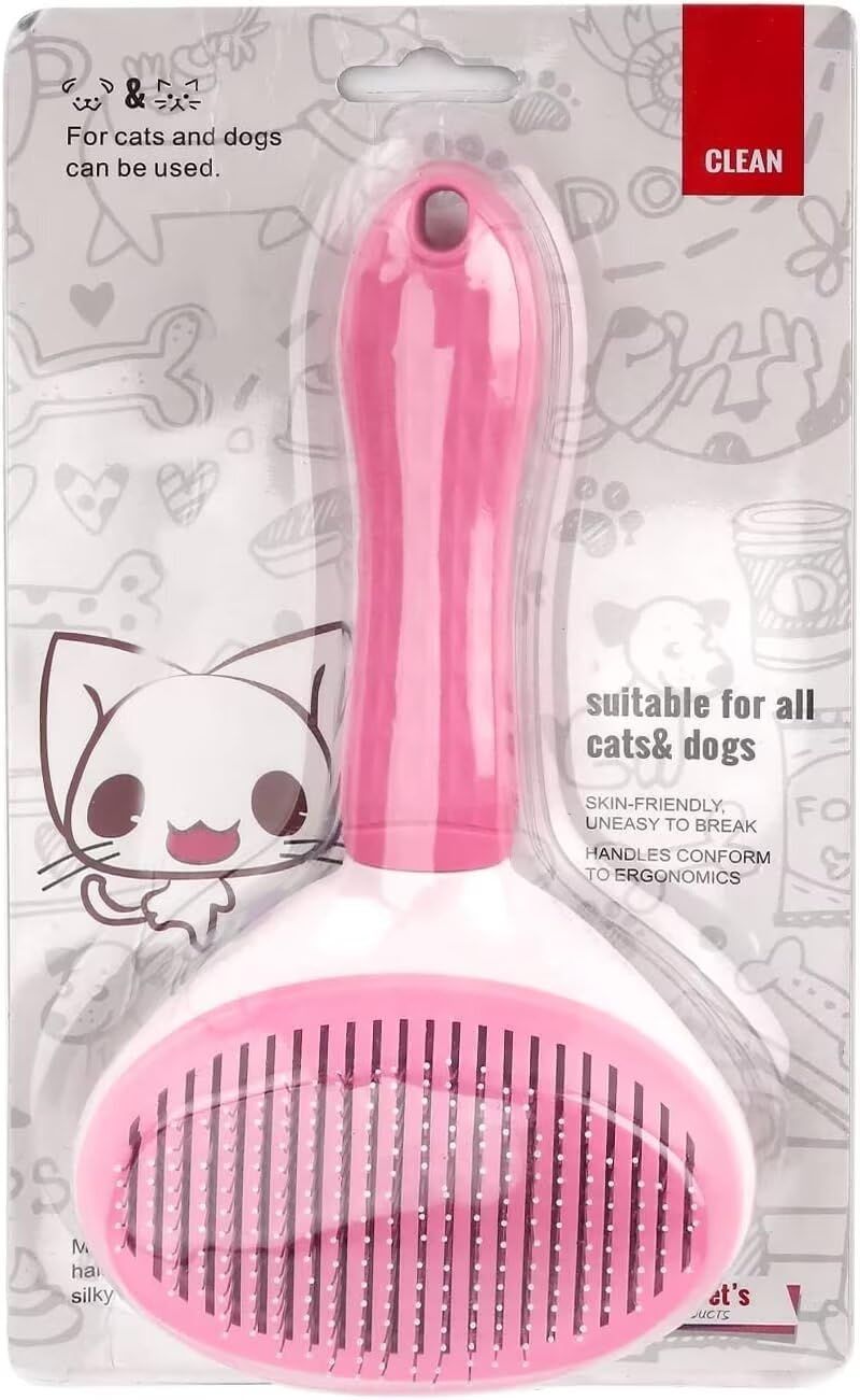 Generic Pet Comb Dogs Cats Hair Removal Brush One-click Auto Grooming Tools Puppy Comb Kitten Brush Pet Long or Short Hair Self Cleaning Accessories Pet Massage Tool Removes Tangles & Loose Fur(Pink) pink - PawsPlanet Australia