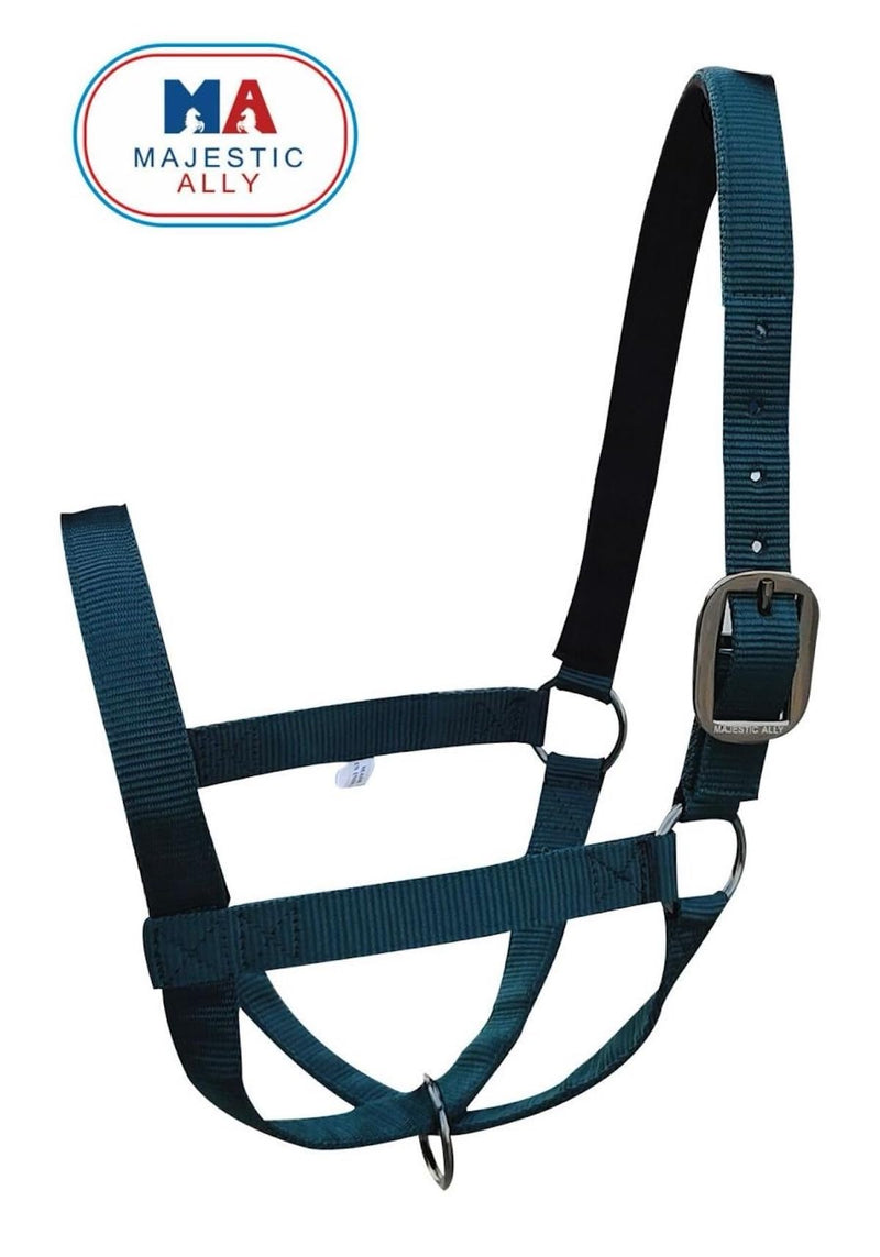Majestic Ally Adjustable Nylon Cattle Halter with Padded Crown and Nose - 6-Month Warranty Large Hunter Green - PawsPlanet Australia