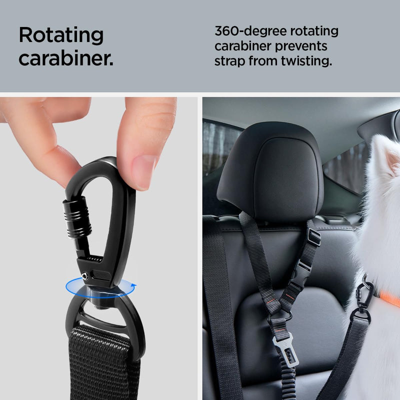 Spigen 2 in 1 Car Seat Belt Tether for Dogs (Headrest & Seatbelt Buckle) | High-Strength Heavy-Duty Strap | Adjustable Anti-Shock Bungee Leash Black for all pets - PawsPlanet Australia