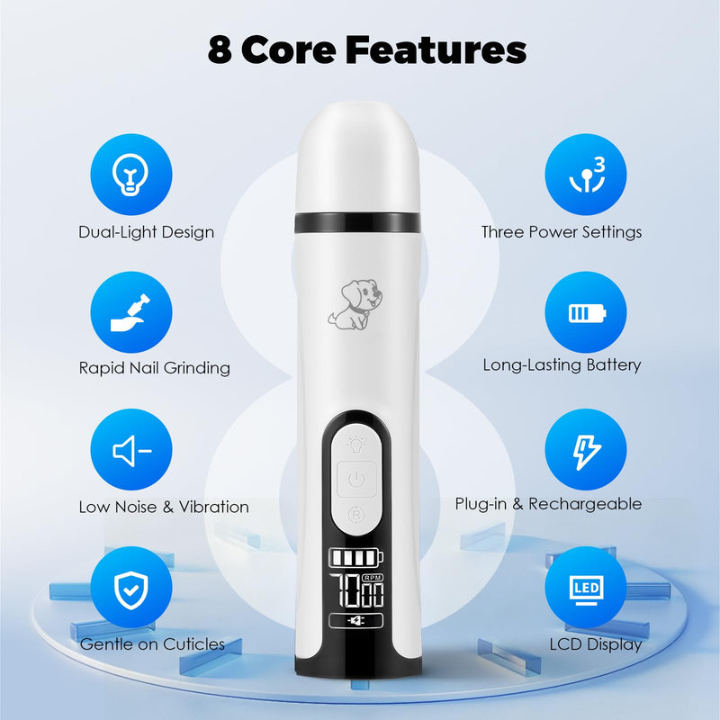 Dog Nail Grinder, Silent Groom Pro Nail Grinder for Dogs & Cats, Dog Claw Grinder with LED Light & 3 Speeds, 2000mAh USB Rechargeable Pet Nail Trimmer - PawsPlanet Australia