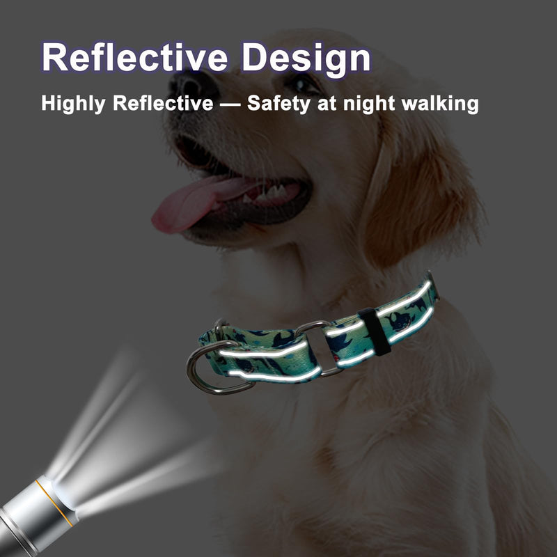 Reflective Martingale Collar for Dogs Nylon Training Collar with No Buckle, No Pull Boy Male Dog Collar for Medium Dogs（Green Shark，M） Green Shark