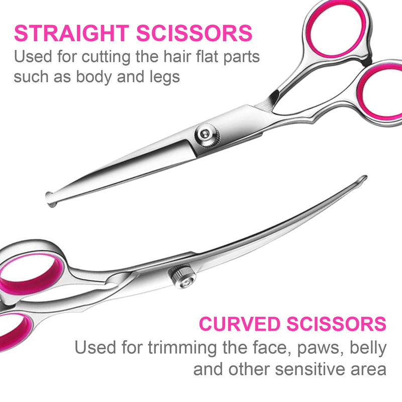6 in1 Professional Dog Grooming Scissors Kit, Dog Shears for Grooming with Safety Round Tips, Titanium Coated Grooming Scissors for Dogs Cat Pet At Home Pink 6 in 1 - PawsPlanet Australia