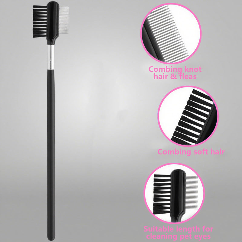 Pets Grooming Metal Comb Kit for Small Dogs Cats Puppies for Tear Stain Remover, 2-in-1 with Round Teeth to Remove Knots Crust Mucus