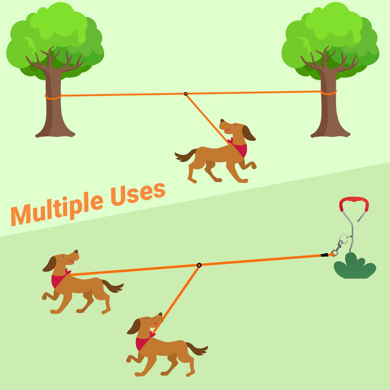 30 FT Dog Leash for 2 Dogs, Heavy Duty Dog Tie Out Trolley Runner Cable for Yard Training Camping Outdoor, Reflective Long Pet Rope Leash for Small Medium Large Dogs - PawsPlanet Australia