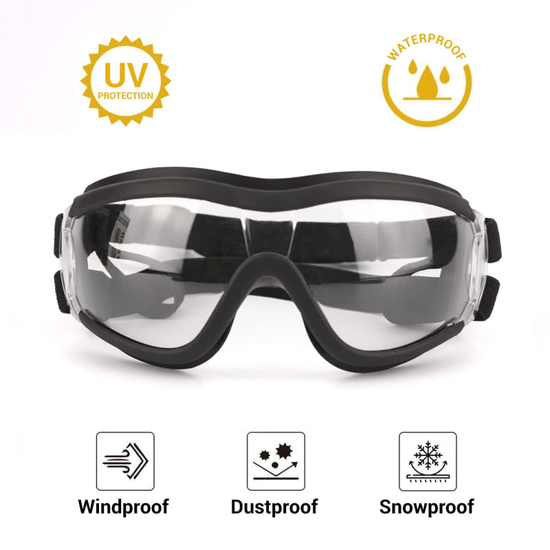 ENJOYING Clear Dog Goggles Medium Anti-UV Doggy Sunglasses for Medium-Large Dogs Outdoor Fog-Proof Windproof Snowproof Dog Glasses, Adjustable, Easy Wear, Transparent