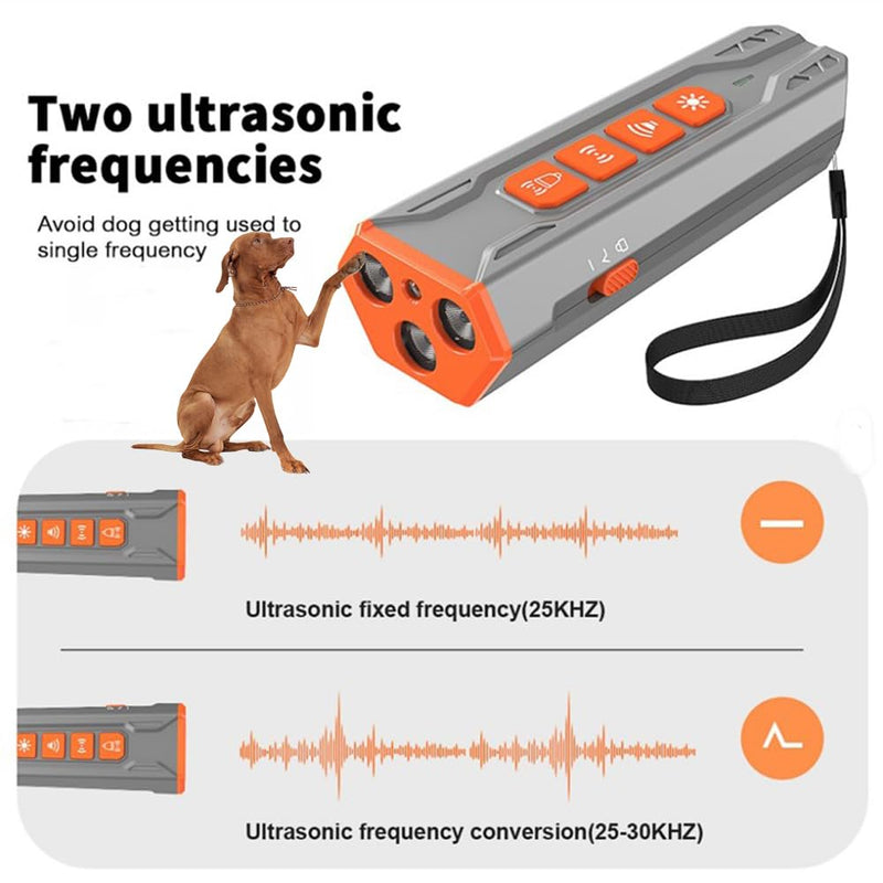 KC Ultrasonic Dog Bark Deterrent Device – Remote Anti-Bark Trainer with Long Range, Rechargeable Battery, Multiple Modes – Safe Humane Control for Small/Large Dogs,Grey/Orange