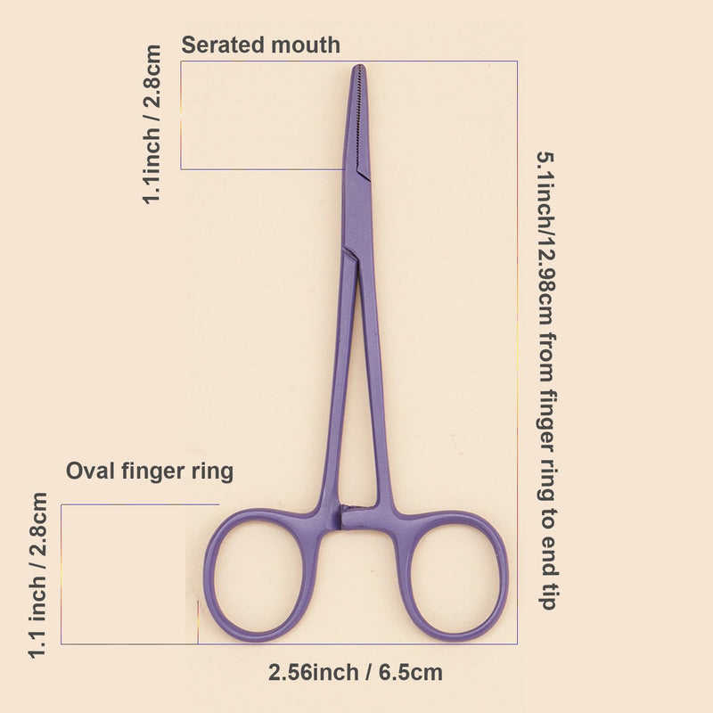 Pets ears/nose hair Puller Straight & Curved full serrated, stainless steel Home Hemostat Locking Forceps, Professional pet grooming tool for cats & dogs 2pcs set （purple） Purple - PawsPlanet Australia