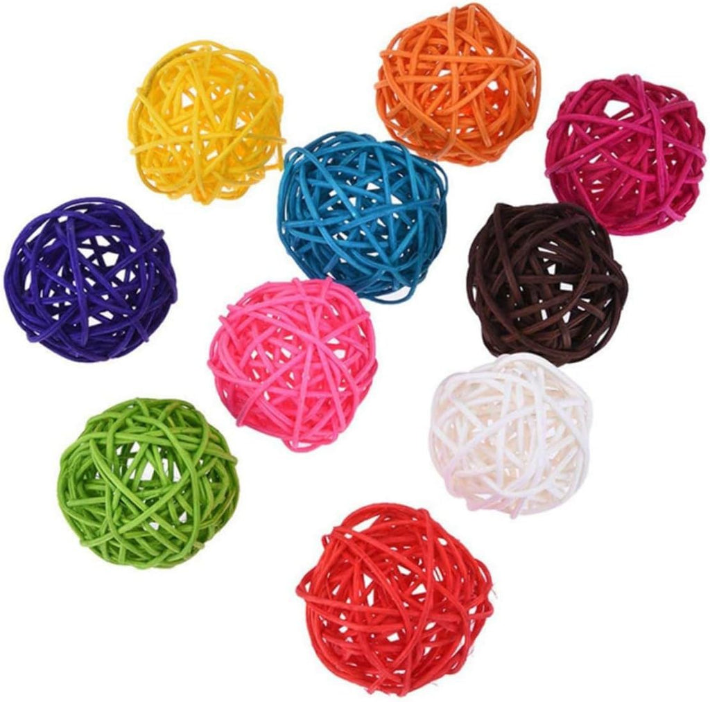 10PCS Multicolor Rattan Balls Wicker Ball Birds Quaker Parrot Parakeet Chewing Pet Bite Ball for Budgies Hamsters Ball Orbs Crafts DIY Accessories Vase Fillers Ornaments Easy to Use,Pet Supplies