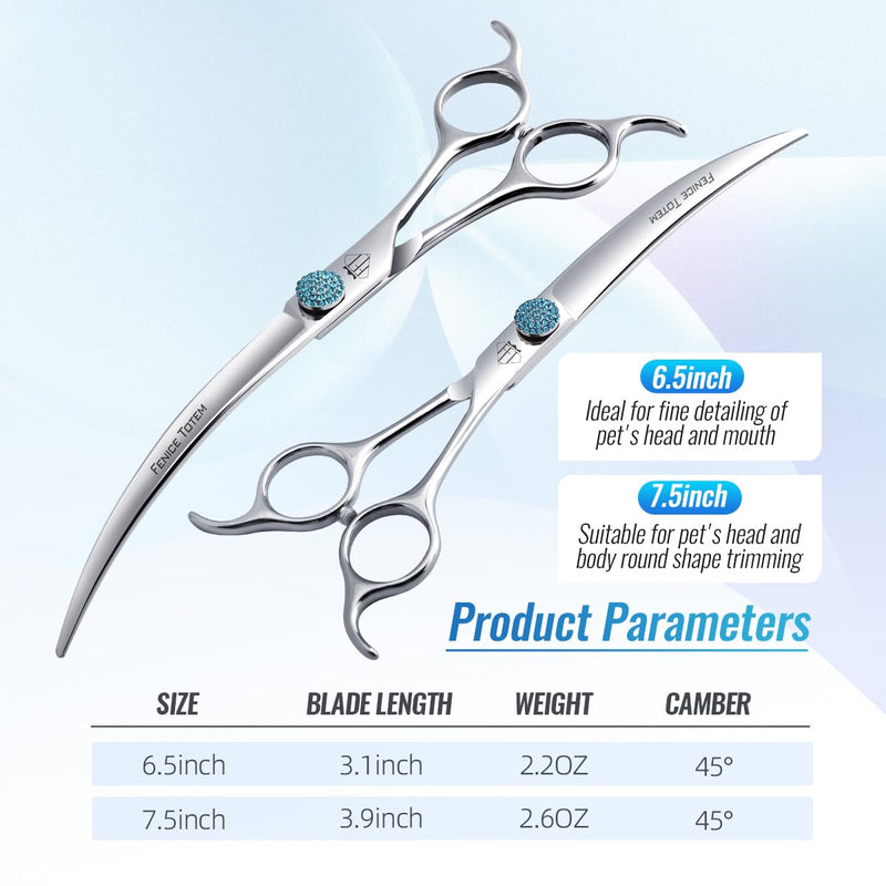 Fenice Professional Grooming Curved Shear: 45 Degree Super Curves Scissors for Dogs 7.5" Big Arc Curved Shears Made Of Japanese 440C Stainless Steel 7.5" - PawsPlanet Australia