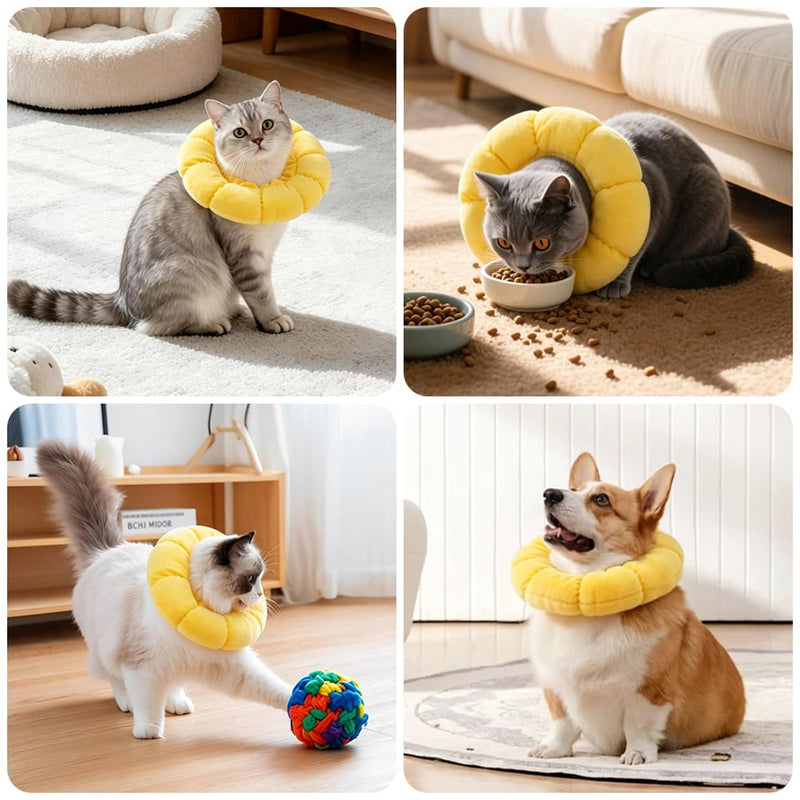 Cat Recovery Sunflower Collar, Adjustable Yellow Recovery Collar, Soft Sun Flower Neck Cones, Anti-Bite/Lick, Washable and Breathable, Cute Pet Neck Cones Protector for Cats, Dogs & Rabbits, M