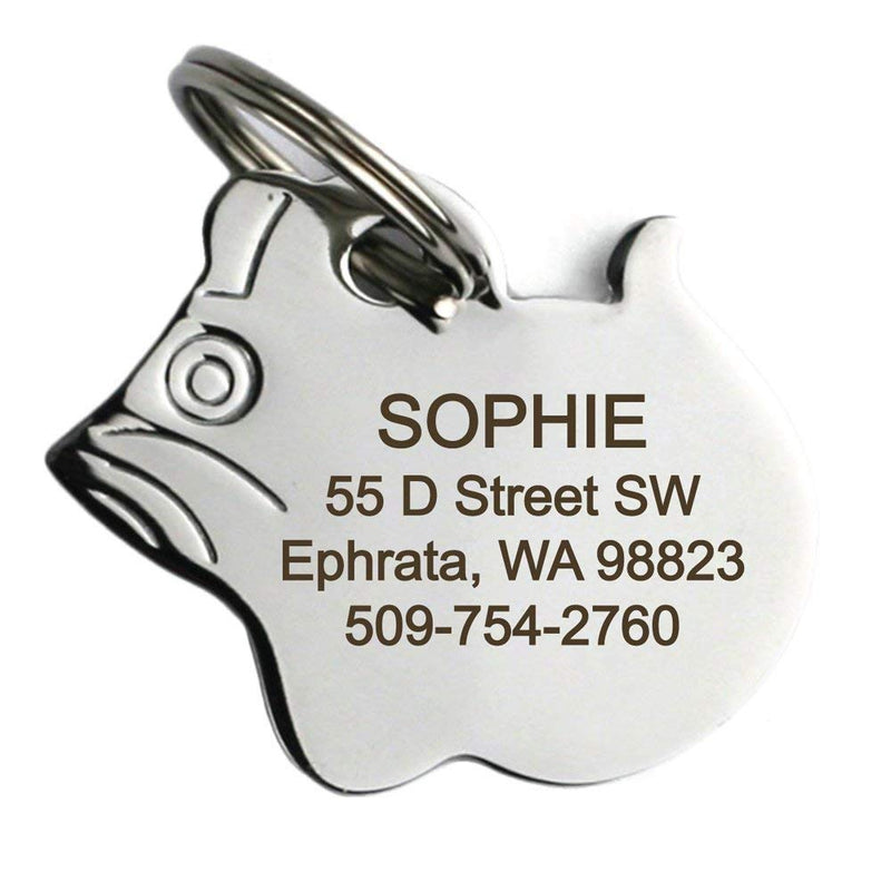 GoTags Cat ID Tag, Personalized Cat Shape Pet ID Tag in Stainless Steel, Includes up to 4 Lines of Custom Engraved Text – Stainless Steel, Kitty Face - PawsPlanet Australia