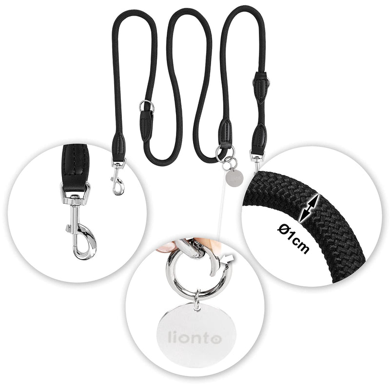 lionto Multifunctional leash adjustable for all dogs, weatherproof shoulder leash up to 200 cm, robust dog lead easy to clean, versatile leash with rustproof stainless steel carabiners, black