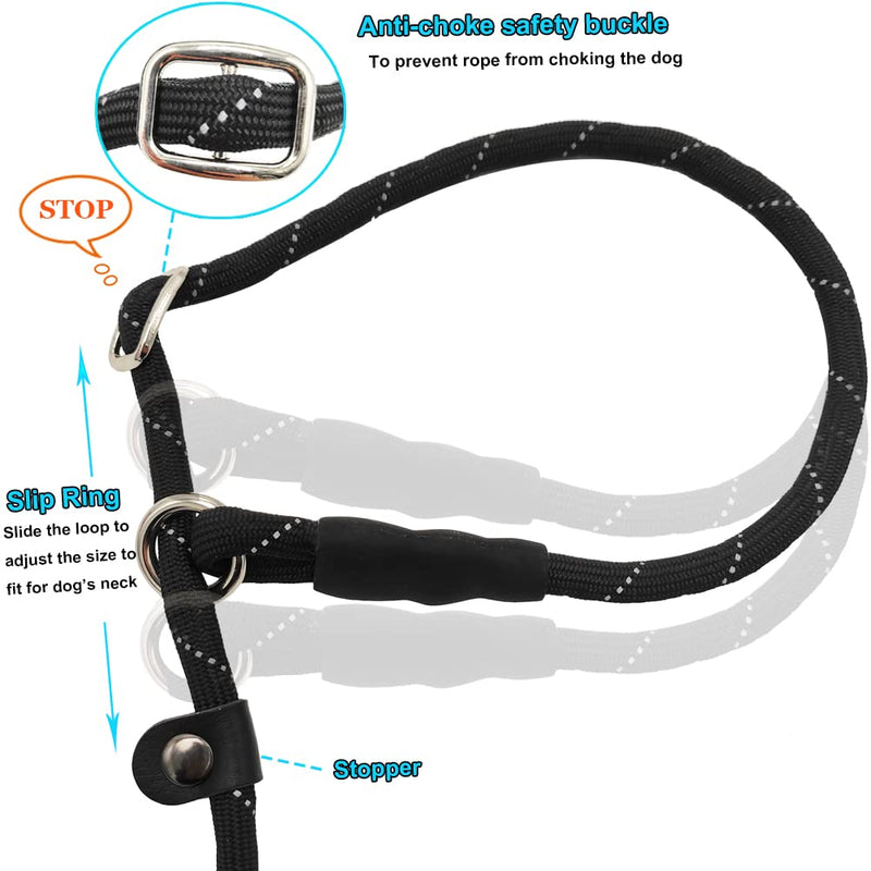 BTINESFUL 10FT / 15FT / 20FT Slip Lead Dog Leash, Reflective 1/3” Rope Leash Long Training Lead for Small Medium Dogs 10ft * 1/3" black - PawsPlanet Australia