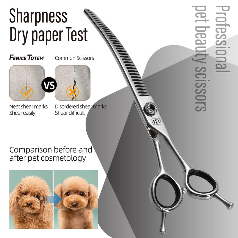 Dog Grooming Scissors: 7 inch Pet Curved Chunker Shears Made Of Japanese 440C Advanced Stainless Steel Professional Grooming Scissors for Dogs Cats and Other Pets - PawsPlanet Australia