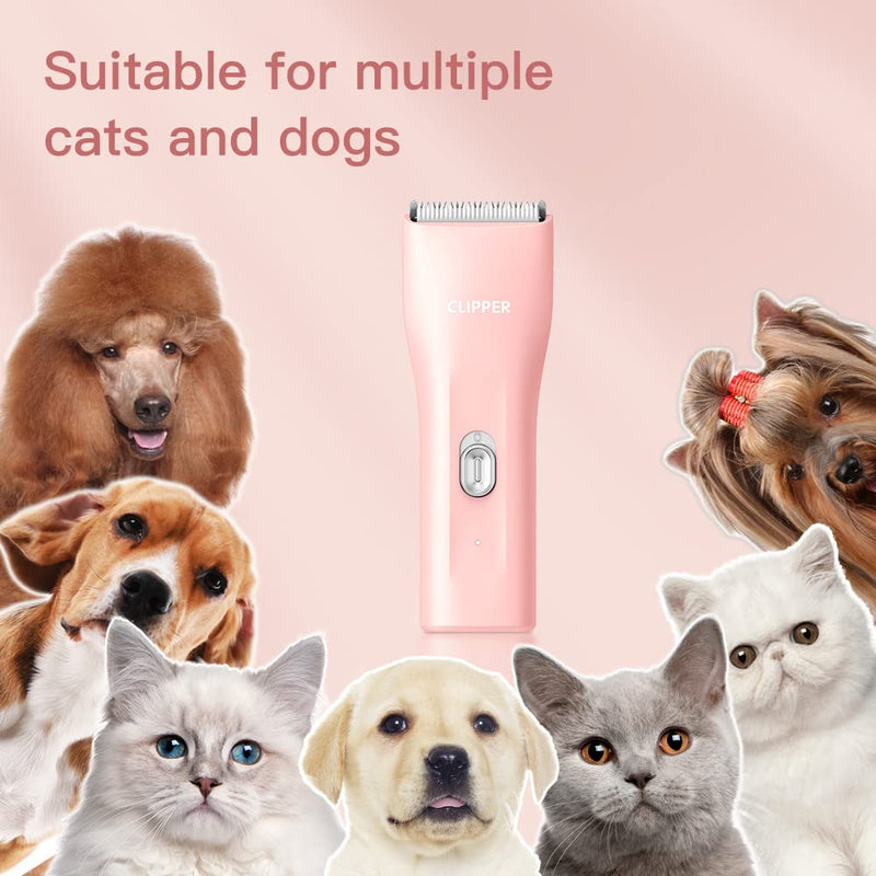 Professional Dog Clippers for Thick Hair, Cordless Cat Clippers for Matted Fur, Rechargeable Pet Dog Grooming Clipper Trimmer for Puppy,Cats,Rabbit,Pink Pink