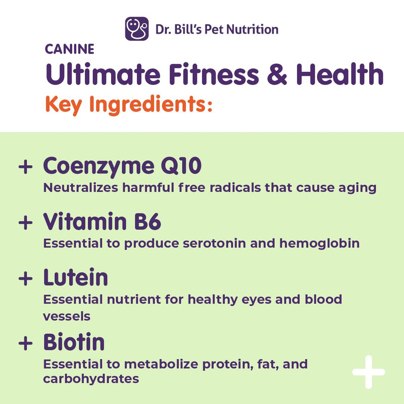 Dr. Bill’s Canine Ultimate Fitness & Health Vitamins for Dogs | Multivitamin for Dogs w/Coenzyme Q-10, Vitamin E, Vitamin D-3, Biotin, Folic Acid, Hyaluronic Acid Dog Vitamins and Supplements 340g 340 Grams