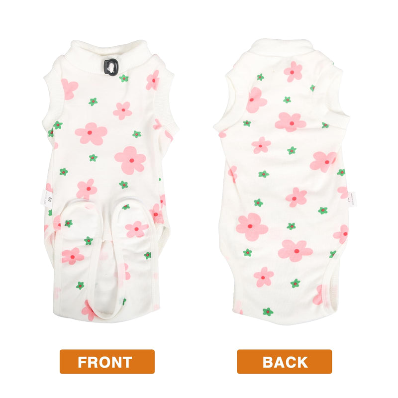 Cat Surgery Recovery Suit, Anti Licking Postoperative Onesie with Roll-Up Design, Soft Breathable Bodysuit Shirt for Female Spay Male Neuter Abdominal Wound Kitten E-Collar Cone Alternative Flower L