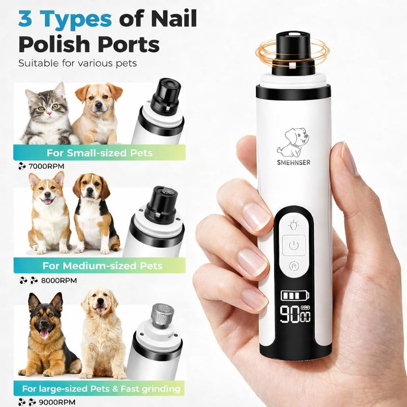 Professional Dog Nail Grinder with LED Quick Sensor Light & LCD Screen, 3-Speed, Corded/Cordless, 8Hr Runtime, Quiet Electric Pet Nail Trimmer Kit w/Clippers, 2000mAh Rechargeable for Dogs & Cats - PawsPlanet Australia