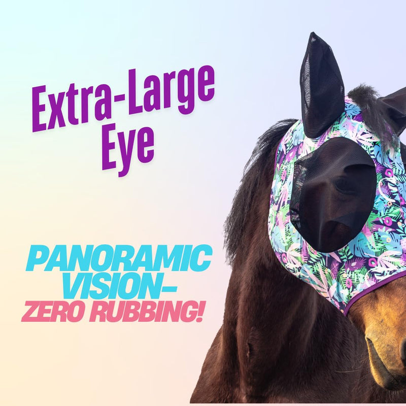 Stretchy Horse Fly Mask with Ears,Extra-Large Eyes & Mane Opening – Soft, Breathable Fly Mask for Horses, Tangle-Free Design, Enhanced Visibility (Purple Leaves, Full (Large)) Full (Large) Purple Leaves - PawsPlanet Australia