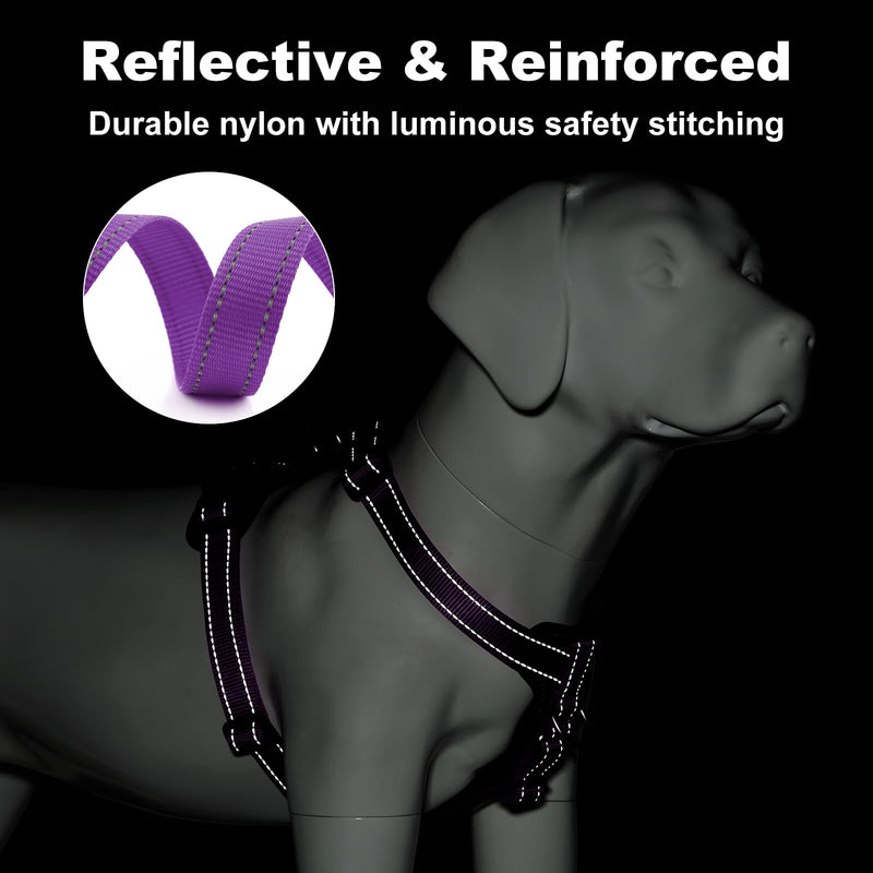 Plutus Pet Adjustable No Pull Dog Harness with Leather Accents, Heavy Duty Reflective Nylon Vest for Training, Hiking, Easy Walk Harness for Small, Medium, Large Dogs (Purple, M) Purple - PawsPlanet Australia