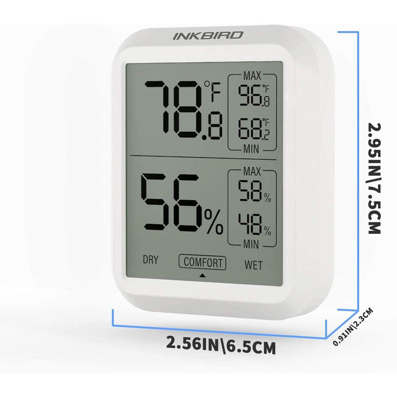 Inkbird IndoorI Thermometer Hygrometer, Max & Min Records for Reptiles, TH-20 Digital Room Thermometer Humidity Gauge with Temperature and Humidity Monitor for Guitar Ukulele Fridge - PawsPlanet Australia