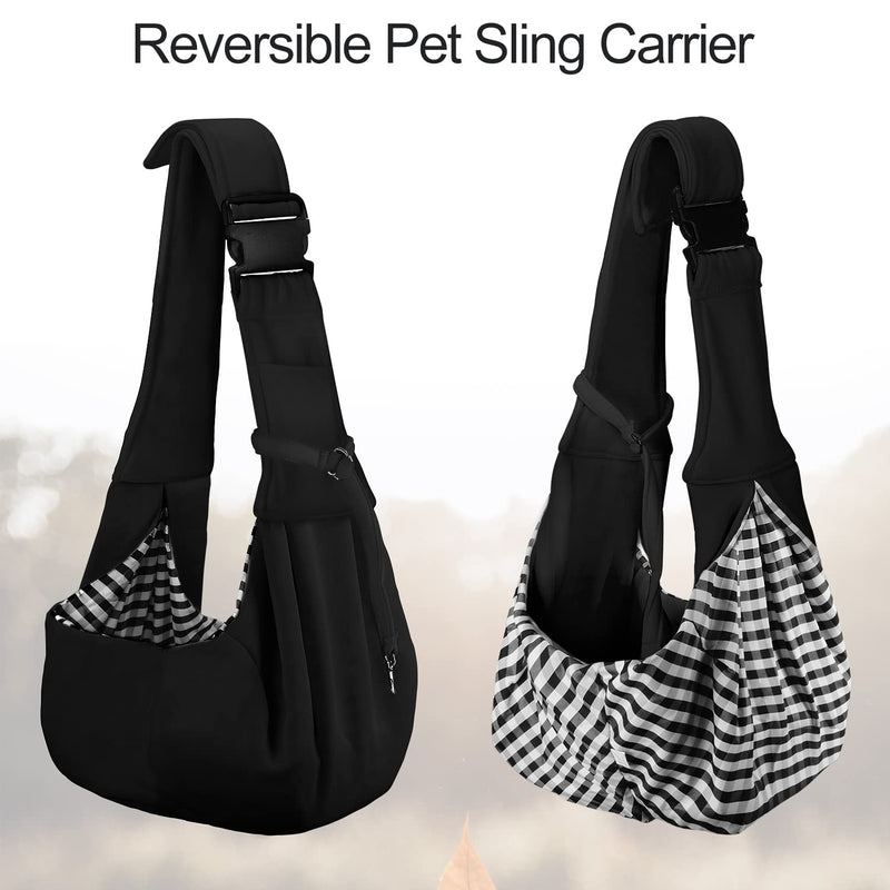 PETLOFT Puppy Sling, Dog Sling, Cat Sling, Adjustable Puppy Sling Carrier with Collar Hook for Small Pets up to 4.99kg, Black - PawsPlanet Australia