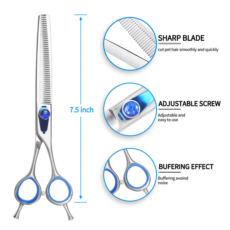 7.5'' Thinning Shears for Dogs Professional Dog Thinning Shears for Grooming, Japan 440C Stainless Steel Shears,Sharp, Fluffy Heavy Duty Blending Scissor for Pets 7.5 - PawsPlanet Australia