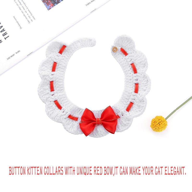 Campsis Bow Cat Collars Knitted Cat Collar with Button Kitten Collar Scarf for Pet Cats (S=7.9-9.8inch) S=7.9-9.8inch - PawsPlanet Australia