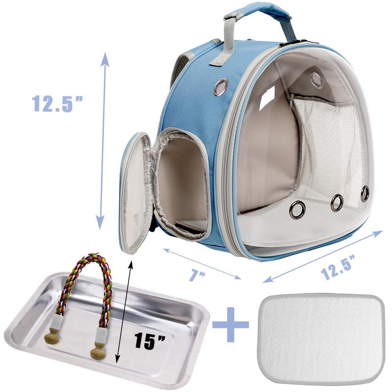 Small Bird Travel Backpack Carrier Cage, Backpack to Transport Backpack Carrier with Metal Tray Stand Perch for Parakeet Cockatiel Budgies Vet Carry Bag Blue Clear Bubble - PawsPlanet Australia