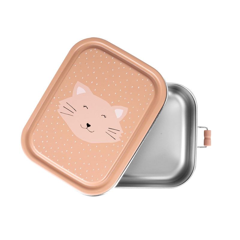 Trixie - Stainless Steel Lunch Box for Kids - Mrs. Cat- Easy Open & Close - Fun Animal Design - Perfect for Snacks & Lunches - Pink
