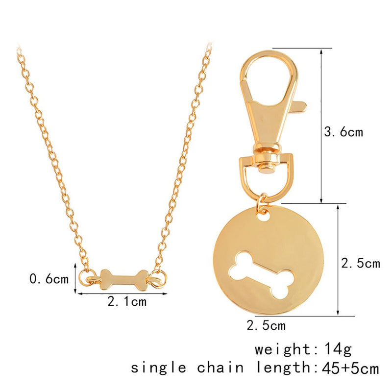 Meiligo® Fashion 2 Pcs Best Friends Friendship Gold Silver Dog Bone Charm Tag Necklace Key Chain Owner and Dog Jewelry Matching Pet Collar Key Chain Pendant Gold(2pcs) - PawsPlanet Australia