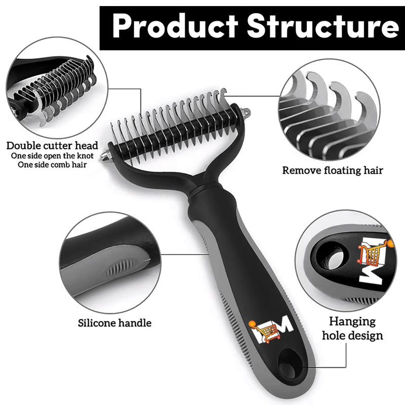 2-Sided Dematting & Deshedding Comb for Dogs & Cats – Undercoat Detangler Brush for Shedding, Matted Hair & Fur Remover Tool, Ergonomic Handle for Stress-Free Pet Grooming (Grey) Grey