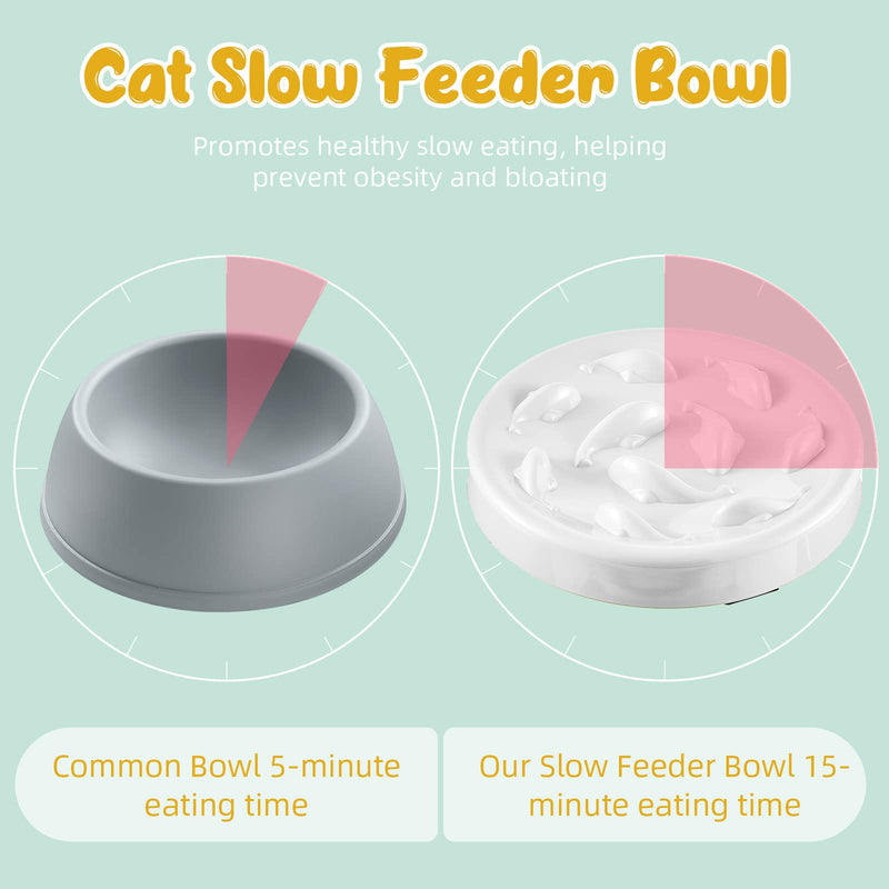2 Pcs Cat Slow Feeder Bowl Pet Feeder Fish Pool Design Raised Dish Puzzle Healthy Eating Diet Fun Interactive Bloat Stop Feeding Bowls for Cats and Dogs Melamine Dishwasher Safe(Small,Pink, Green) Small Green,Pink