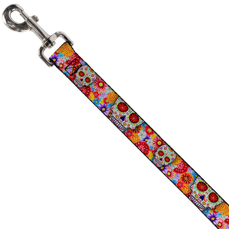 Buckle-Down Pet Leash - Sugar Skull Starburst White/Multi Color - 4 Feet Long - 1.5" Wide