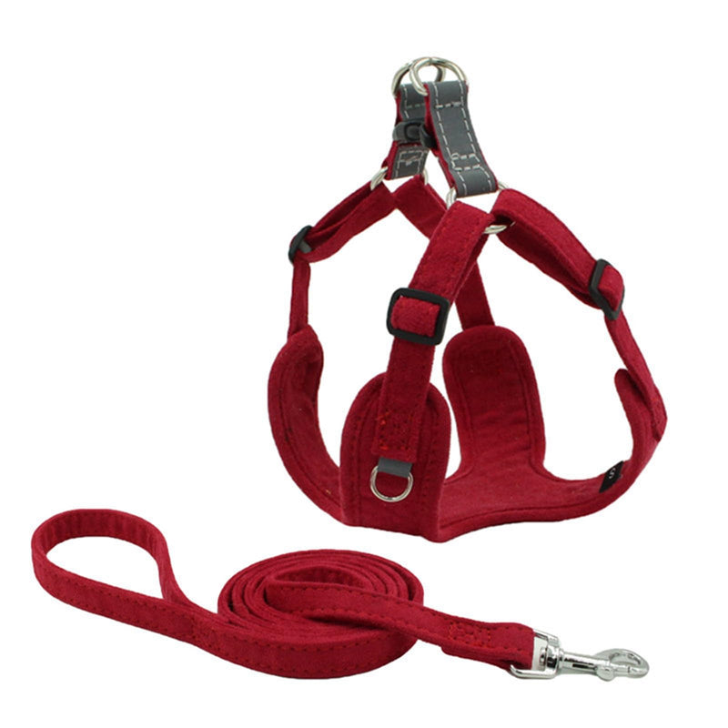 No Pull Dog Harness Leash Reflective- Velvet Pet Harness Comfortable Adjustable Control - Step-in Walk Running DOD Cat Harness Set,Red,XXS XXS:Neck 13-15",Chest 14-17" Red