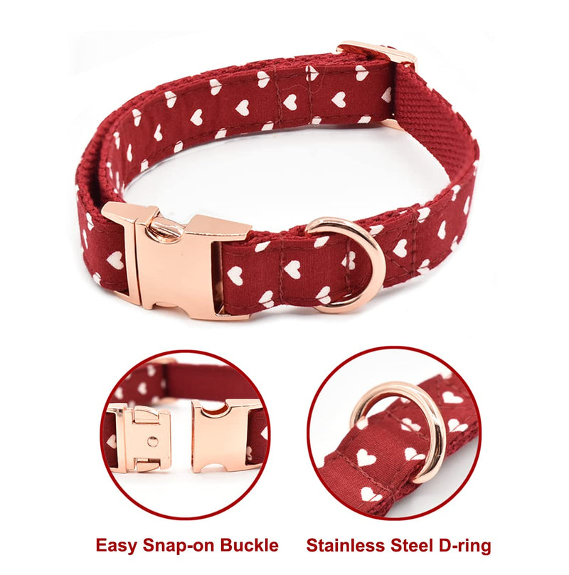 Bubblepup Dog Collar and Leash Set, Comfortable Adjustable Collars for Small Medium Large Dogs, Red Hearts Pattern M - PawsPlanet Australia