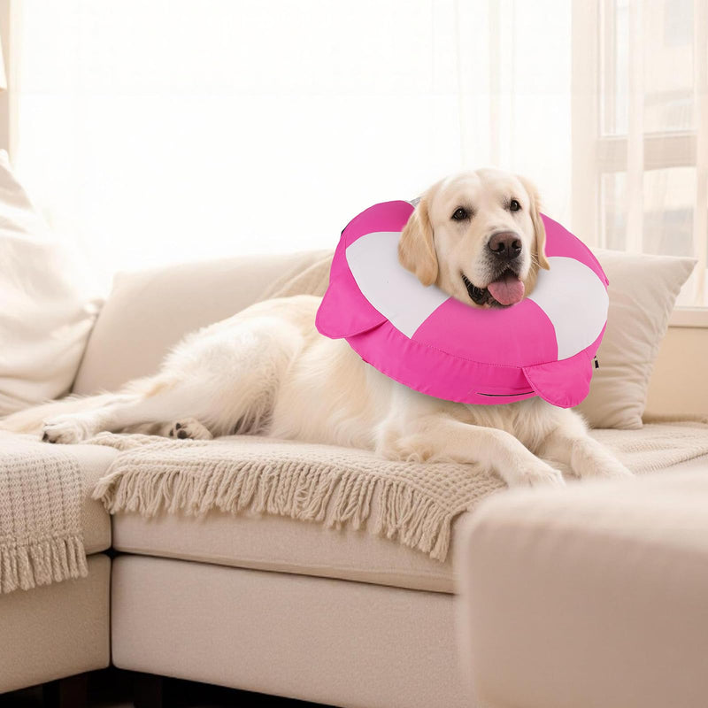 MIGOHI Soft Dog Pillow Donut Collar - Inflatable Alternative to Plastic Cone After Surgery,Adjustable Recovery E-Collar for Medium Dogs, Prevents Licking, Post-Surgical Spay Care(Large, Rosepink) L