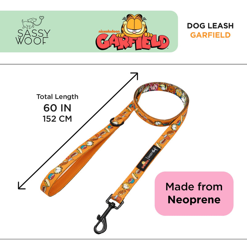 Sassy Woof Garfield™ Dog Leash 60-Inch with Neoprene Padded Handle - Comfortable, Durable, and Stylish for Small to Large Dogs - Officially Licensed