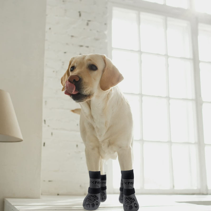 EXPAWLORER 4Pcs Anti-Slip Dog Socks - Double Side Dog Booties for Hot Pavement, Non-Slip Paw Protector for Hardwood Floors, Dog Shoes to Prevent Licking,Grey M Medium