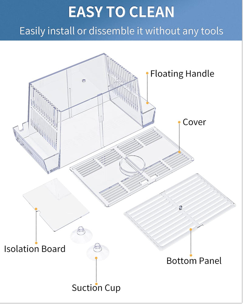 Pawfly Aquarium Fish Breeding Box Acrylic Hatchery Incubator Tank with Suction Cups Medium Isolation Box for Baby Fish Shrimp Betta and Guppy