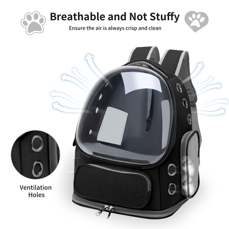 Cat Backpack Carrier for Cats and Small Dogs, Breathable Cat Bubble Backpack, Airline Approved Pet Travel Carrier for Hiking Camping Outdoor(Black) 16.5"L x 13.5"W x 10.5"H Black - PawsPlanet Australia