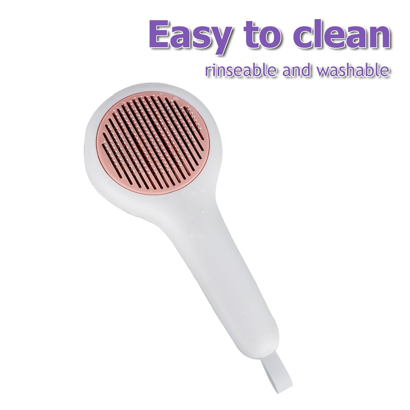 Cat Brush for Long or Short Haired Cats and Dogs, Self Cleaning Pet Hair Brush, Removes Loose Fur, Tangles, Mats, Dander, Dirt, Provides Relaxing Massage, Pink White - PawsPlanet Australia