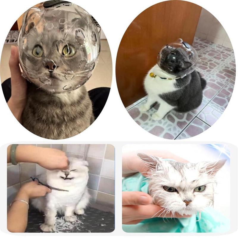 Cat Muzzle Breathable Cat Hood Adjustable Kitten Astronaut Transparent Helmet Prevent from Cats Biting Chewing Grooming Cat Bubbles Mask for Aggressive Cat (S) S - PawsPlanet Australia