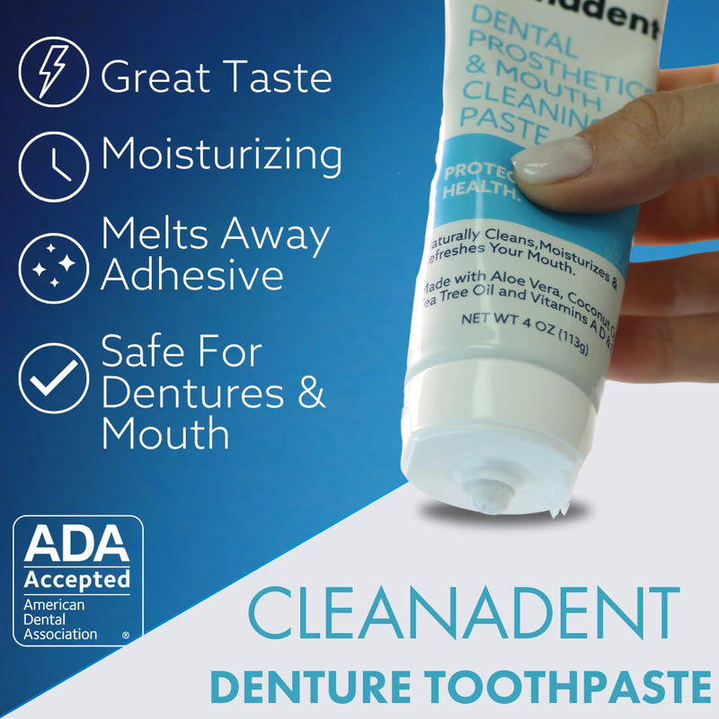 Dr. B Dental Solutions Cleanadent Denture and Gum Toothpaste, ADA Accepted All-Natural Denture Toothpaste for Adults - Removes Odors, Stains and Adhesives - 4 oz (2 Pack) 4 Fl Oz (Pack of 2) - PawsPlanet Australia